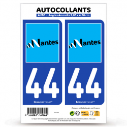 2 Autocollants plaque immatriculation 44 Nantes - Ville