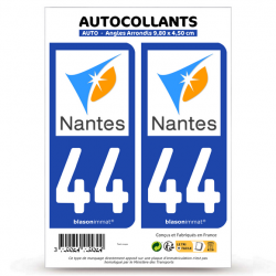 2 Autocollants plaque immatriculation 44 Nantes - Métropole