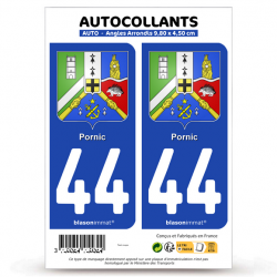 2 Autocollants plaque immatriculation 44 Pornic - Blason