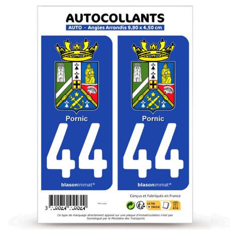 2 Autocollants plaque immatriculation 44 Pornic - Blason