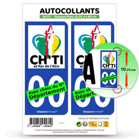2 Autocollants plaque immatriculation Ch'ti, Chti Chtimi