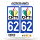 2 Autocollants plaque immatriculation 62 Ch'ti, Chti Chtimi