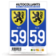 2 Autocollants plaque immatriculation 59 Nord - Armoiries