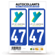 2 Autocollants plaque immatriculation 47 Lot-et-Garonne - Département