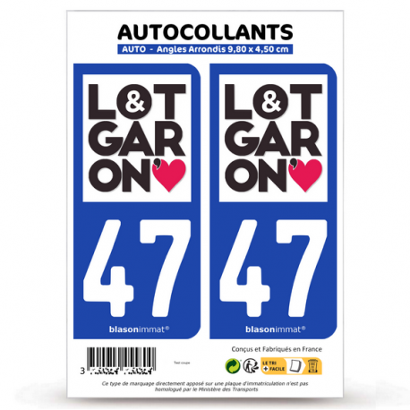 2 Autocollants plaque immatriculation 47 Lot-et-Garonne - Tourisme