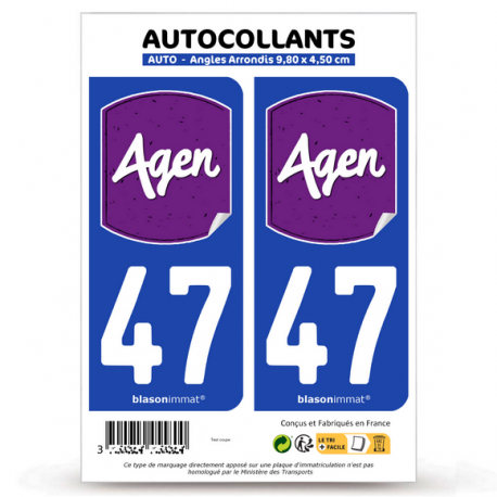 2 Autocollants plaque immatriculation 47 Agen - Pays
