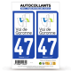 2 Autocollants plaque immatriculation 47 Marmande - Pays