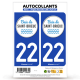 2 Autocollants plaque immatriculation 22 Saint-Brieuc - Baie