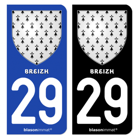 Autocollant plaque d'immatriculation 29 Breizh - Armoiries