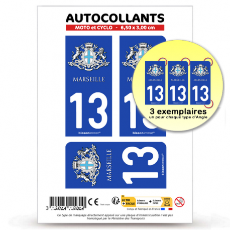Autocollant plaque d'immatriculation Moto 13 Marseille - armoiries