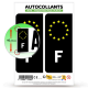 2 Autocollants plaque immatriculation F France - Fond Noir et Etoiles Jaunes