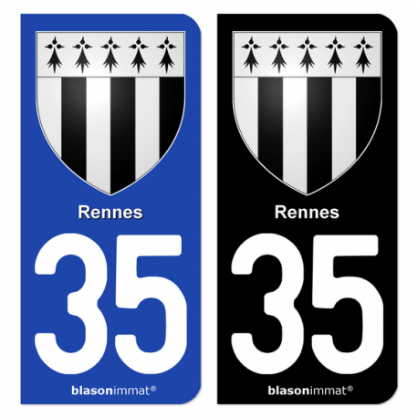 Autocollant plaque d'immatriculation 35 Rennes - Armoiries