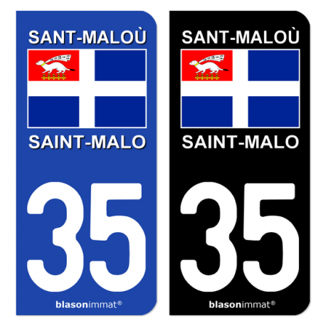 Autocollant plaque d'immatriculation 35 Saint-Malo - Drapeau