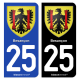 Autocollant plaque d'immatriculation 25 Besançon - Armoiries