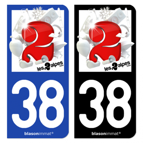 Autocollant plaque d'immatriculation 38 Les 2 Alpes - Station