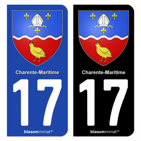 Autocollant plaque d'immatriculation 17 Charente-Maritime - Armoiries
