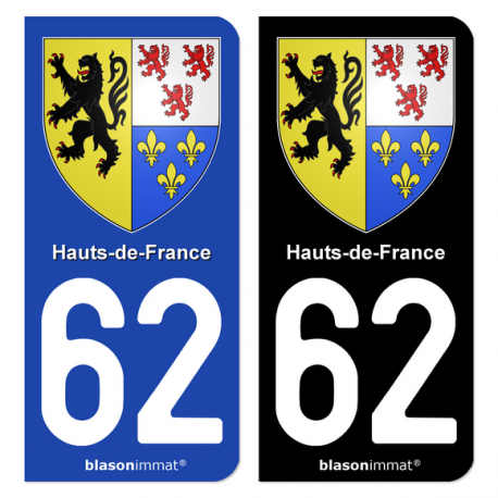 Autocollant plaque d'immatriculation 62 Hauts-de-France - Armoiries