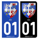 Autocollant plaque d'immatriculation 01 Ain - Armoiries