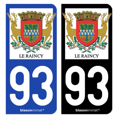 Autocollant plaque d'immatriculation 93 Le Raincy - Armoiries