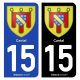 2 Autocollants plaque immatriculation Auto 15 Cantal - Armoiries