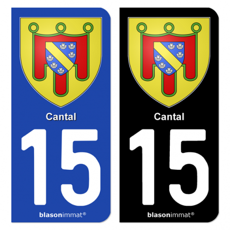 2 Autocollants plaque immatriculation Auto 15 Cantal - Armoiries
