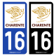 Autocollant plaque d'immatriculation 16 Charente - Département