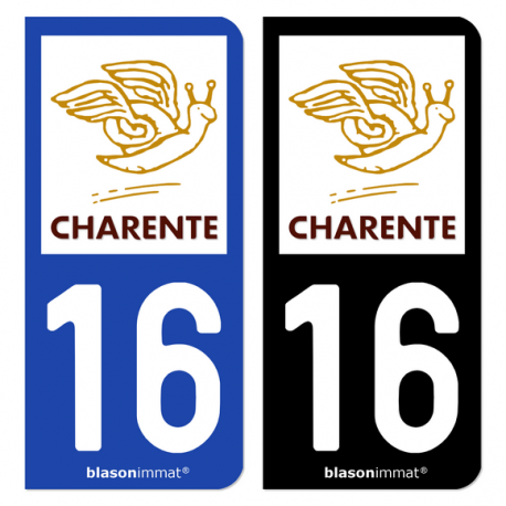 Autocollant plaque d'immatriculation 16 Charente - Département
