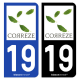 Autocollant plaque d'immatriculation 19 Corrèze - Département