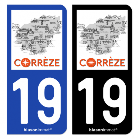 Autocollant plaque d'immatriculation 19 Corrèze - Terroir