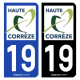 Autocollant plaque d'immatriculation 19 Haute-Corrèze - Pays