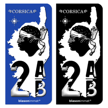 Autocollant plaque d'immatriculation 2AB Corsica - Carte