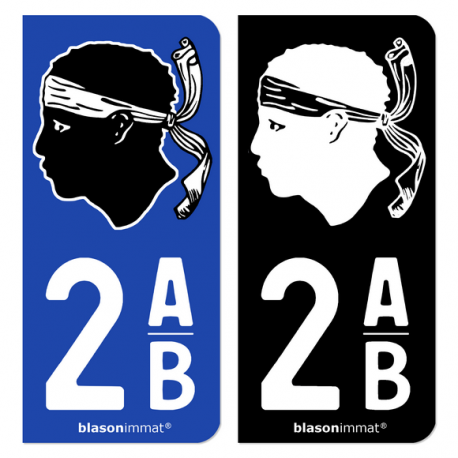 Autocollant plaque d'immatriculation 2AB Corsica - Tête de Maure