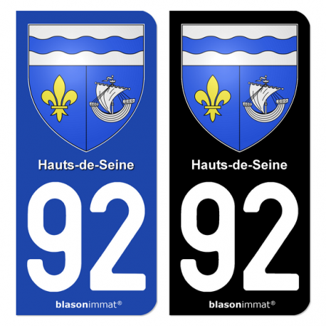 Autocollant plaque d'immatriculation 92 Hauts-de-Seine - Armoiries