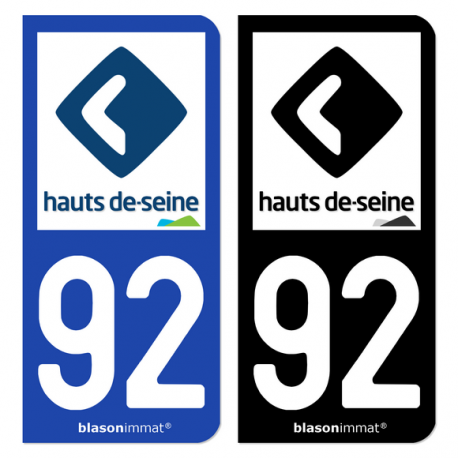 Autocollant plaque d'immatriculation 92 Hauts-de-Seine - Département