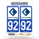 Autocollant plaque d'immatriculation 92 Hauts-de-Seine - Département