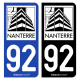 Autocollant plaque d'immatriculation 92 Nanterre - Ville