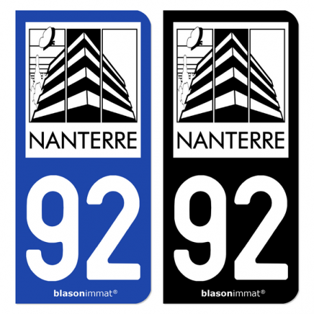 Autocollant plaque d'immatriculation 92 Nanterre - Ville