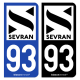 Autocollant plaque d'immatriculation 93 Sevran - Ville