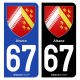 Autocollant plaque d'immatriculation 67 Alsace - Blason