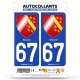 Autocollant plaque d'immatriculation 67 Alsace - Blason