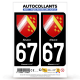 Autocollant plaque d'immatriculation 67 Alsace - Blason