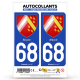 Autocollant plaque d'immatriculation 68 Alsace - Blason