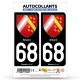 Autocollant plaque d'immatriculation 68 Alsace - Blason