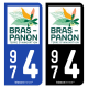 Autocollant plaque immatriculation 974 Bras-Panon - Ville