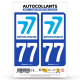Autocollant plaque immatriculation 77 Seine-et-Marne - Département