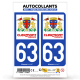 Autocollant plaque immatriculation 63 Clermont-Ferrand - Ville