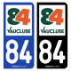 Autocollant plaque immatriculation 84 Vaucluse - Département