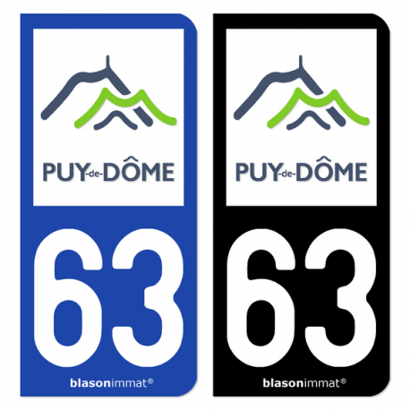 Autocollant plaque immatriculation 63 Puy-de-Dôme - Département