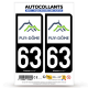 Autocollant plaque immatriculation 63 Puy-de-Dôme - Département