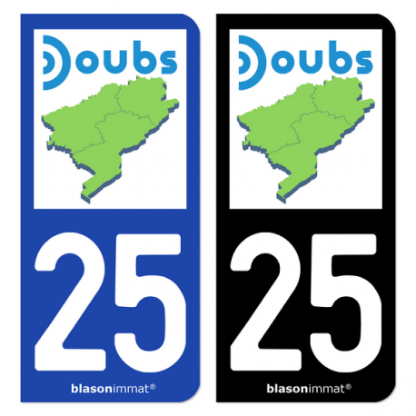 Autocollant plaque d'immatriculation 25 Doubs - Département